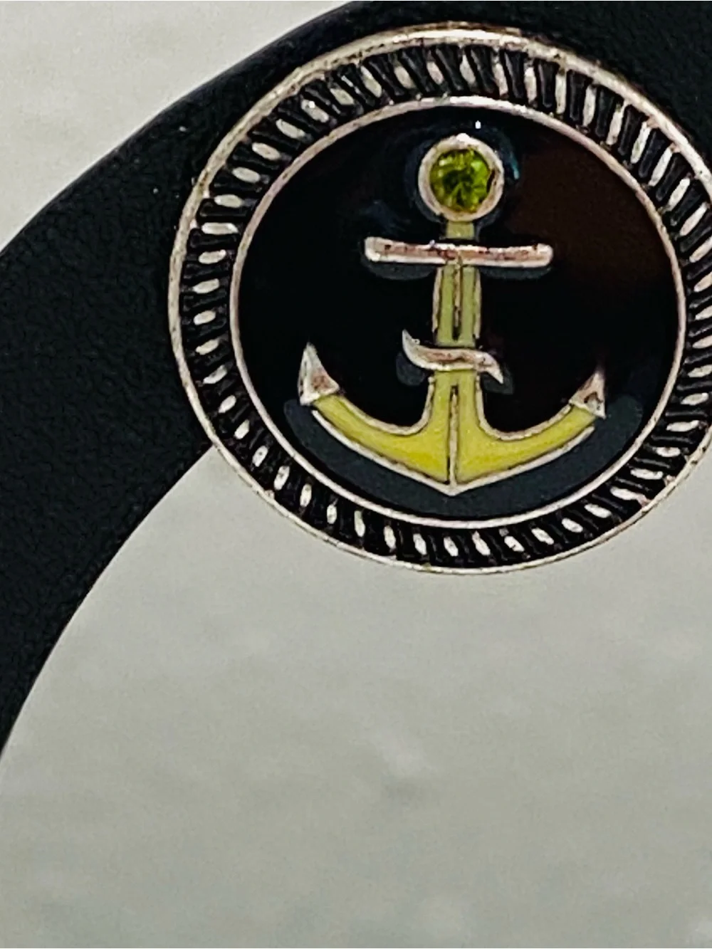 Navy Blue Nautical Green Rhinestone Anchor Post Earrings Textured Rope Border